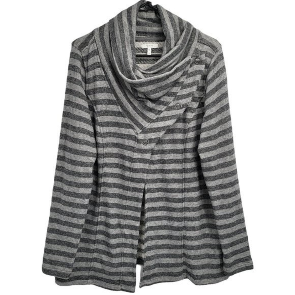 Maurices Cardigan Sweatshirt Gray‎ Striped Cowl Neck Snap Womens Size 0